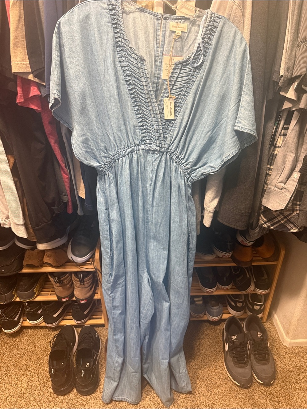 Cost Plus World Market Light Blue Denim Jumpsuit Romper